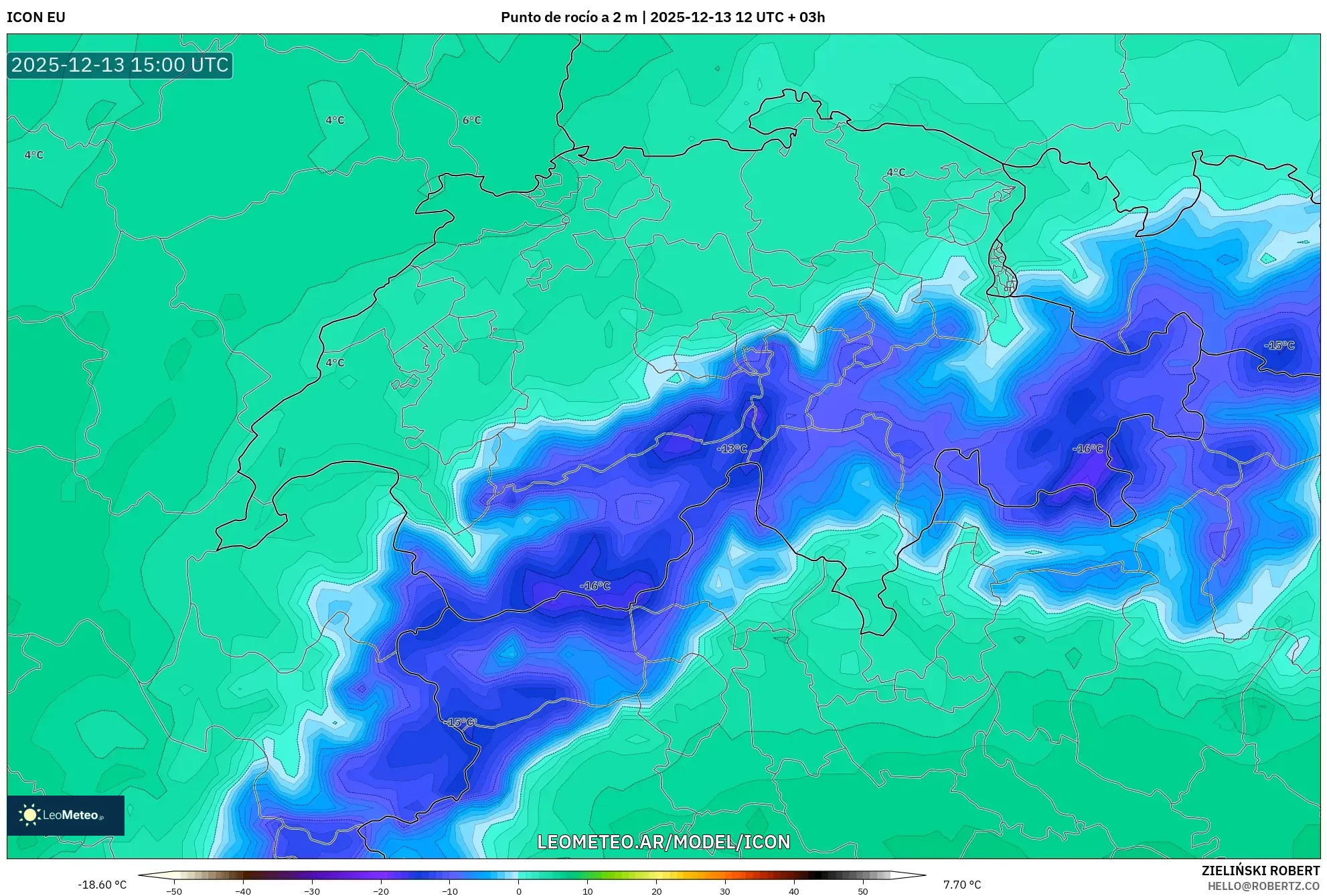 ICON model - Suiza, Punto de rocío a 2 m