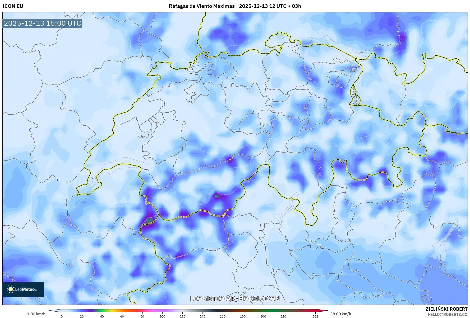 ICON model - Suiza, Ráfagas de Viento Máximas