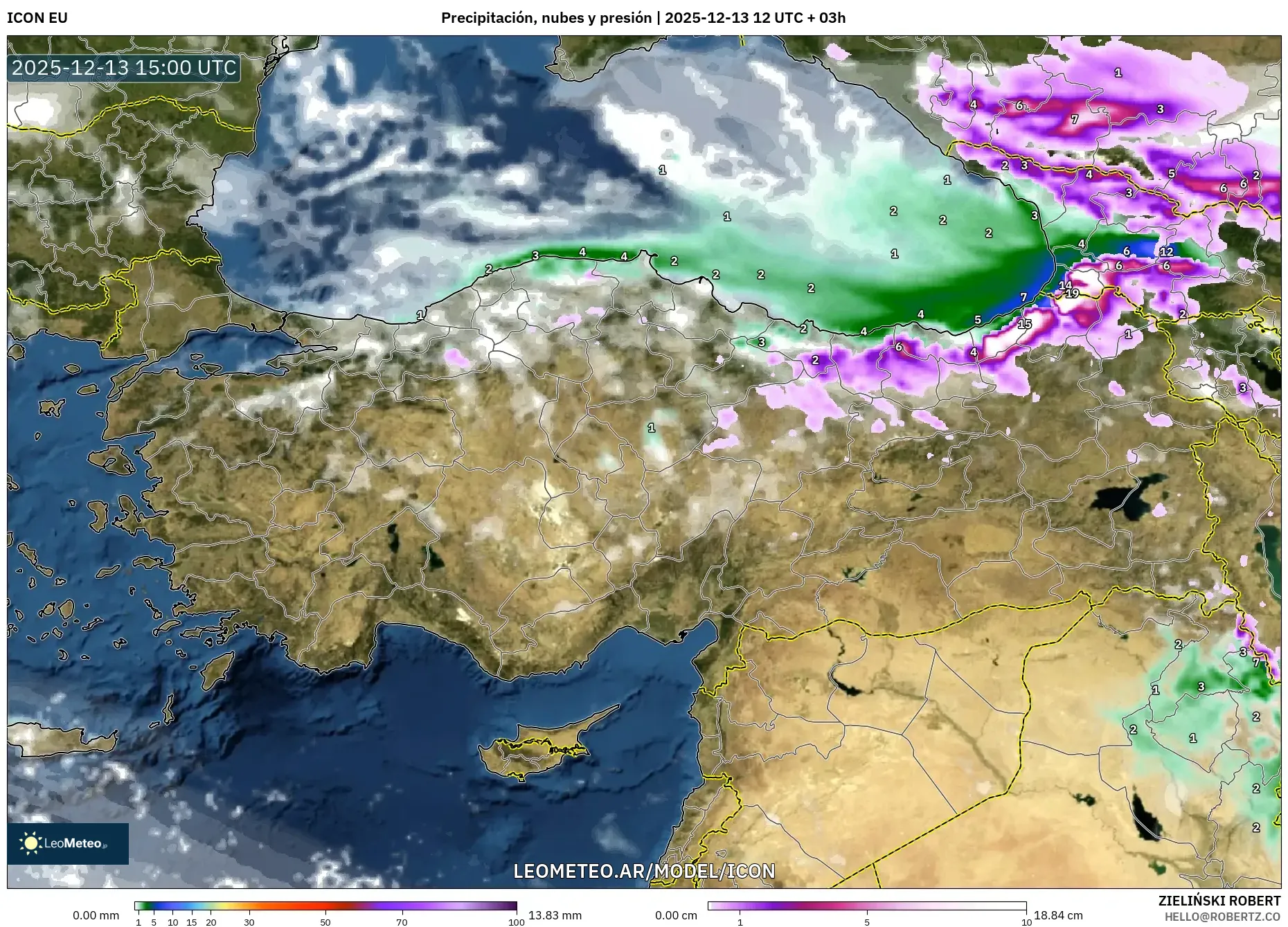 ICON model - Turquía, Precipitación, nubes y presión