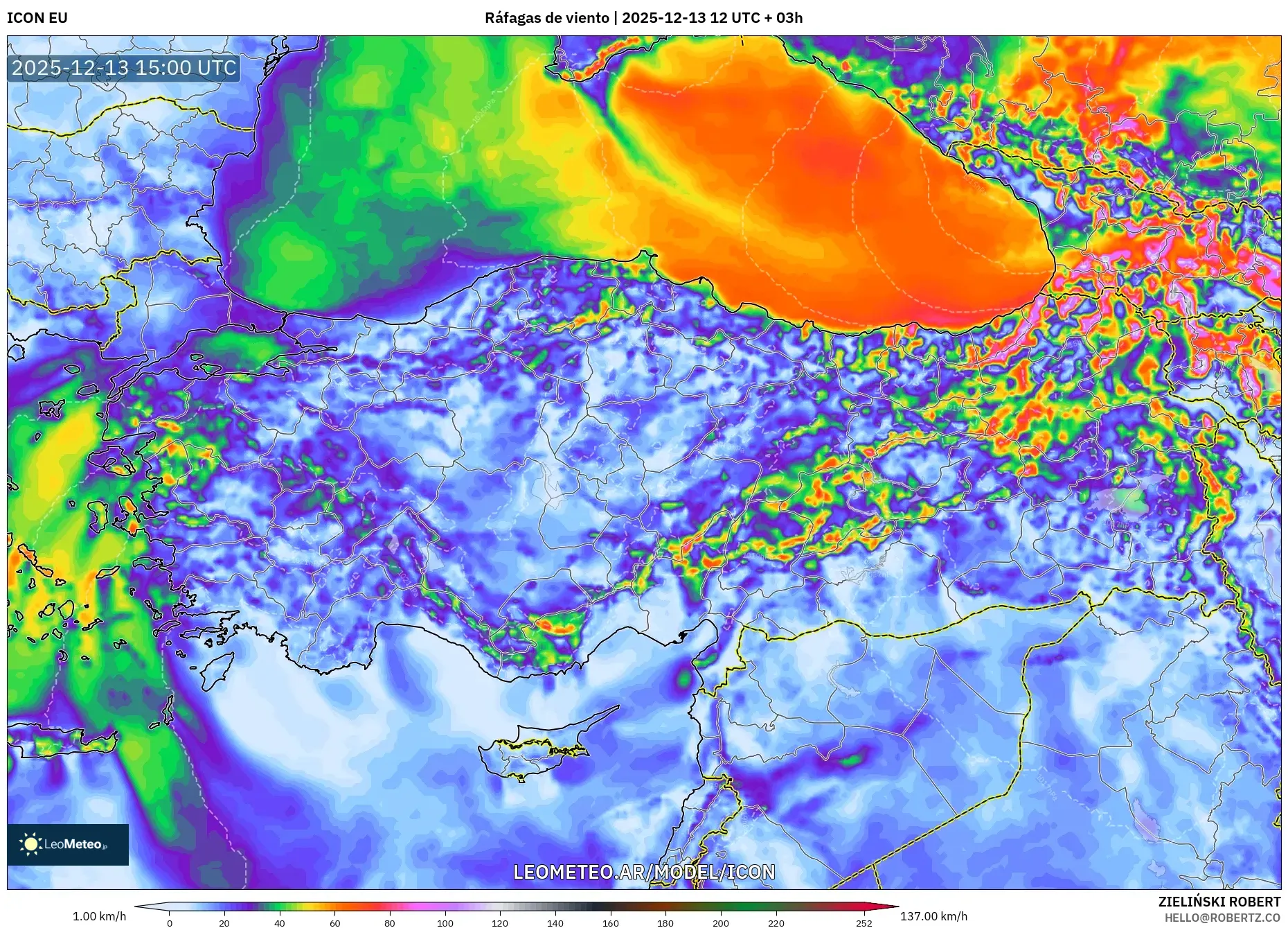 ICON model - Turquía, Ráfagas de viento