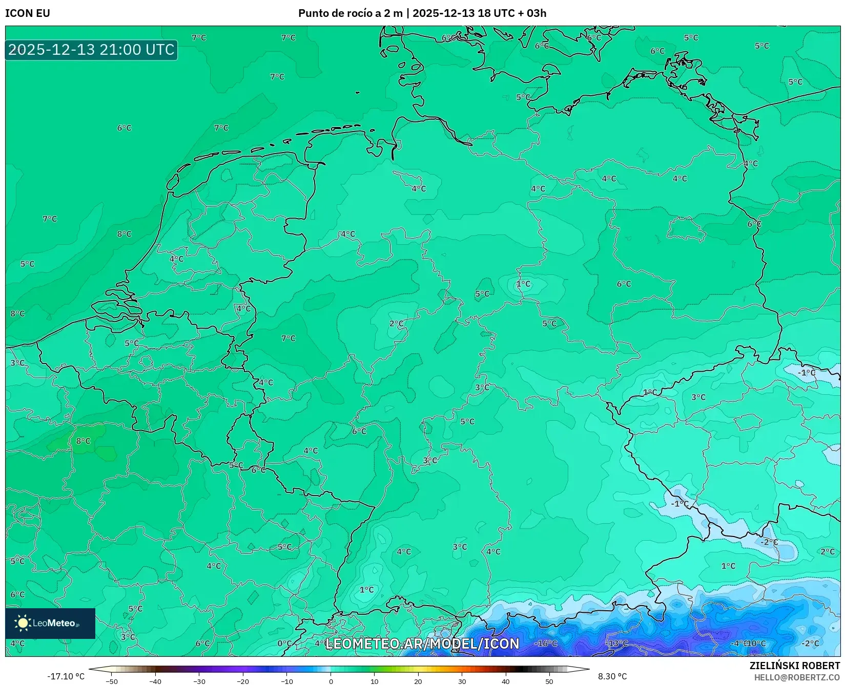 ICON model - Alemania, Punto de rocío a 2 m