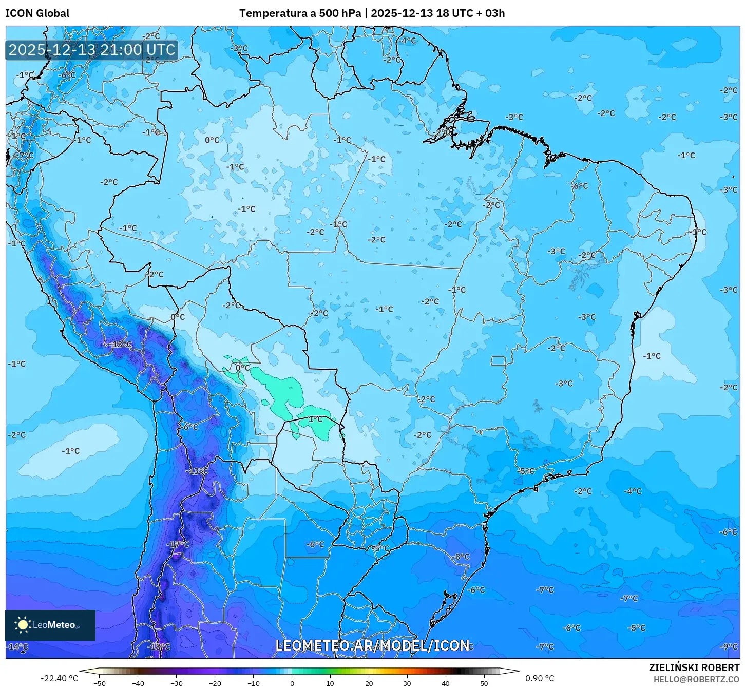 ICON model - Brasil, Temperatura a 500 hPa