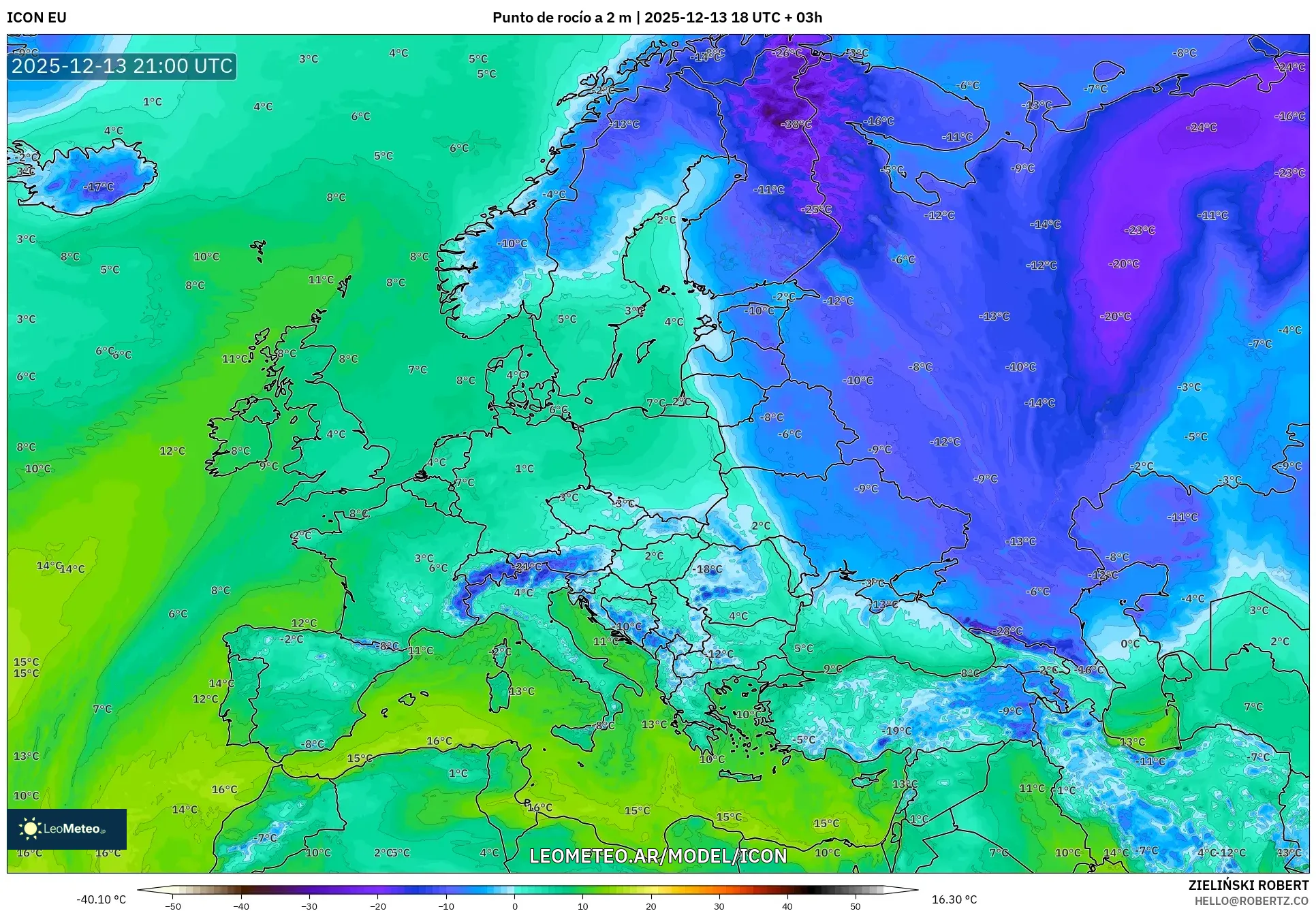 ICON model - Europa, Punto de rocío a 2 m