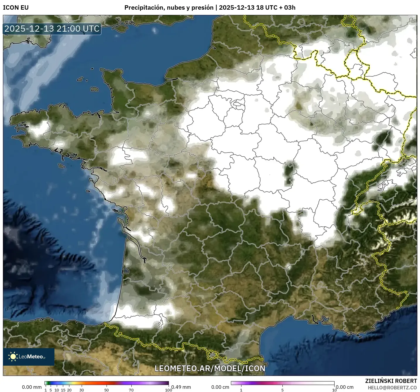 ICON model - Francia, Precipitación, nubes y presión