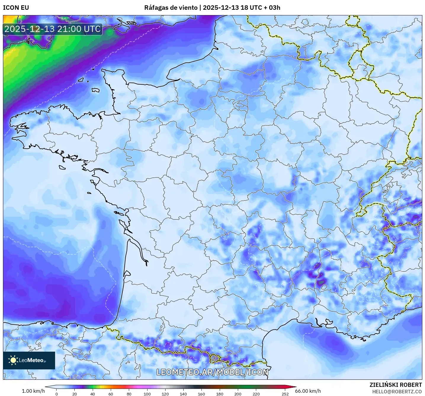 ICON model - Francia, Ráfagas de viento