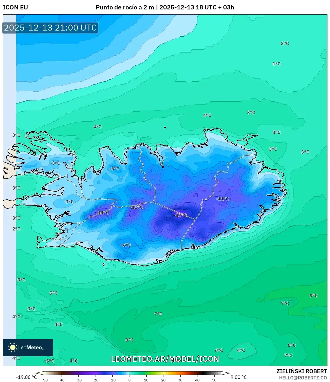 ICON model - Islandia, Punto de rocío a 2 m