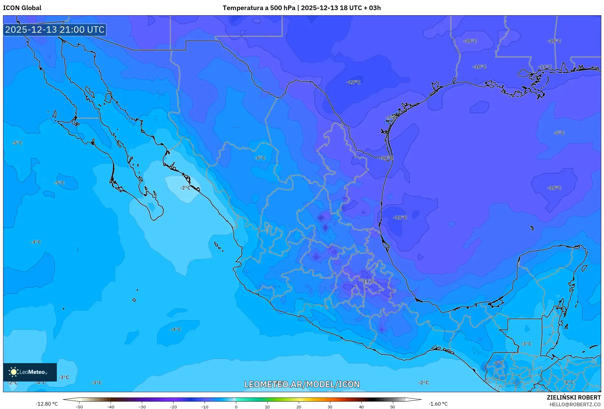 ICON model - México, Temperatura a 500 hPa