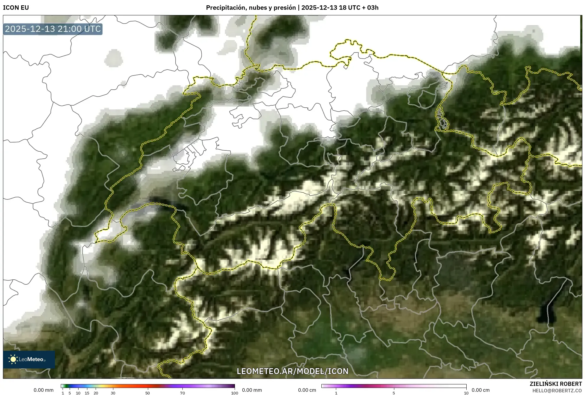 ICON model - Suiza, Precipitación, nubes y presión
