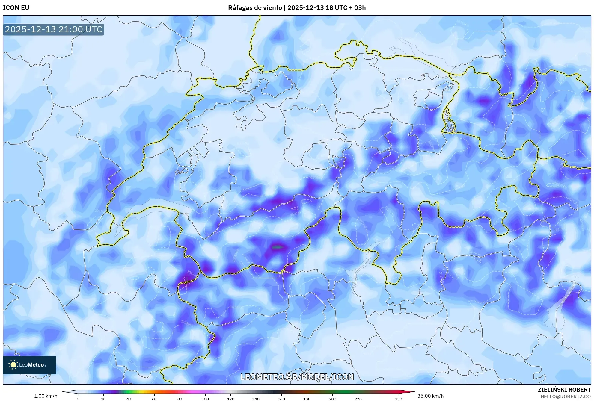 ICON model - Suiza, Ráfagas de viento