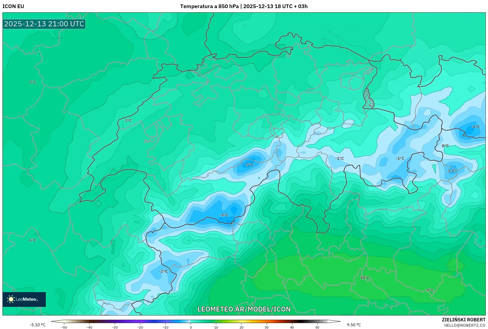 ICON model - Suiza, Temperatura a 850 hPa