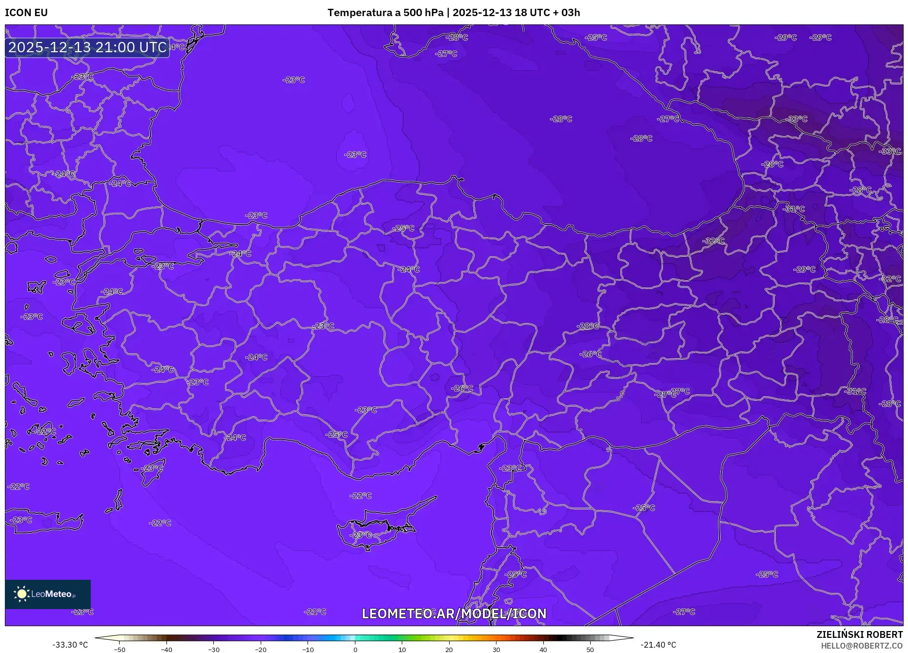 ICON model - Turquía, Temperatura a 500 hPa