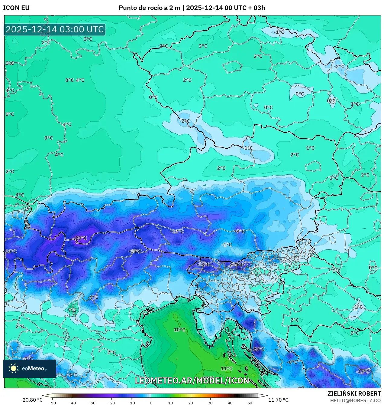 ICON model - Austria, Punto de rocío a 2 m