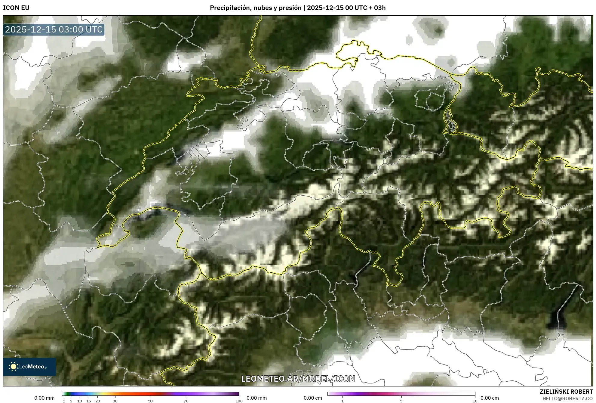 ICON model - Suiza, Precipitación, nubes y presión