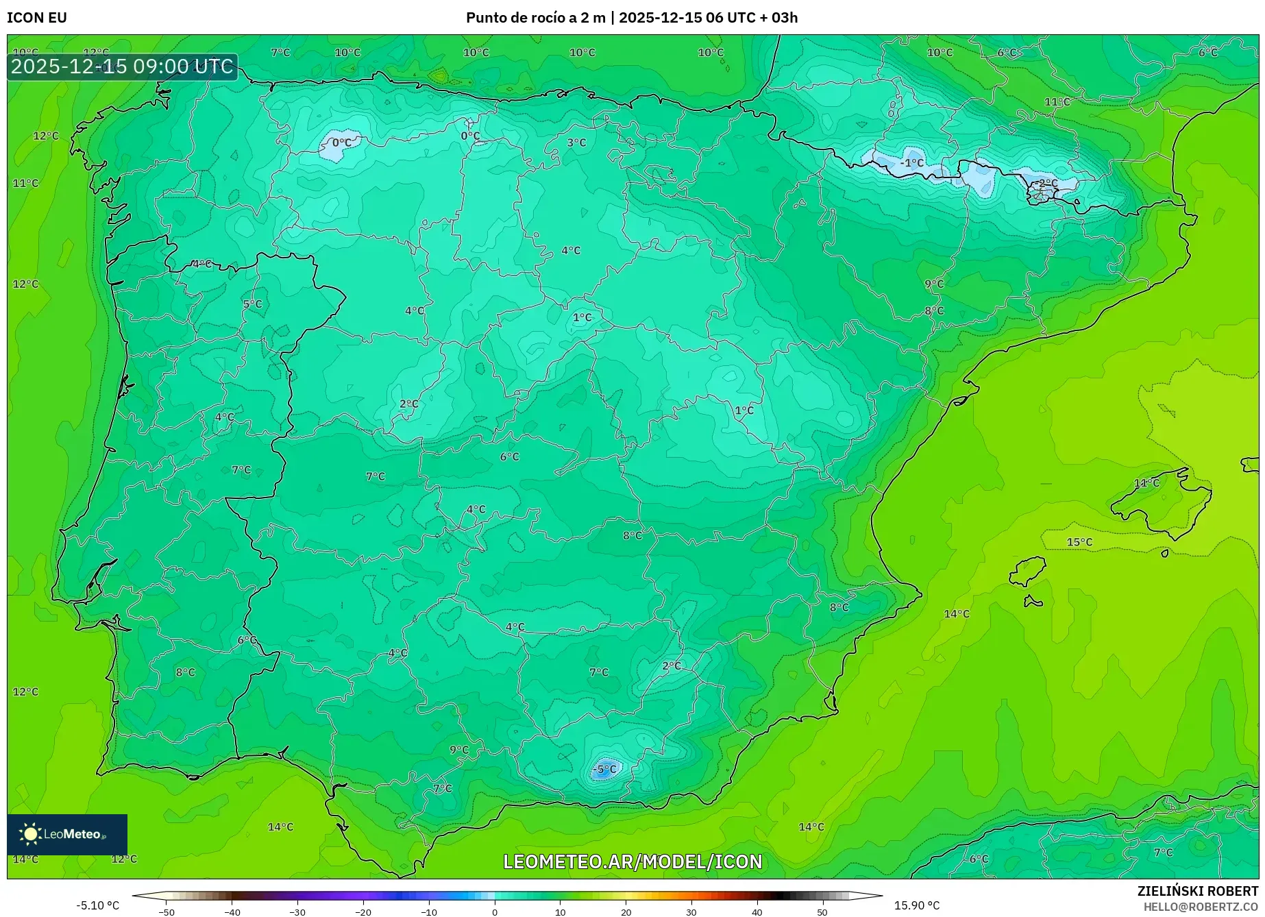 ICON model - España, Punto de rocío a 2 m