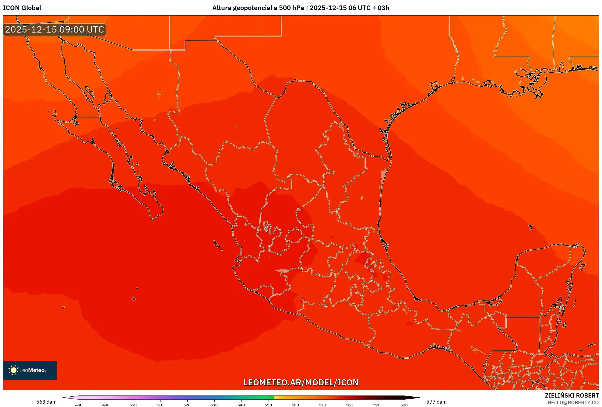 ICON model - México, Altura geopotencial a 500 hPa