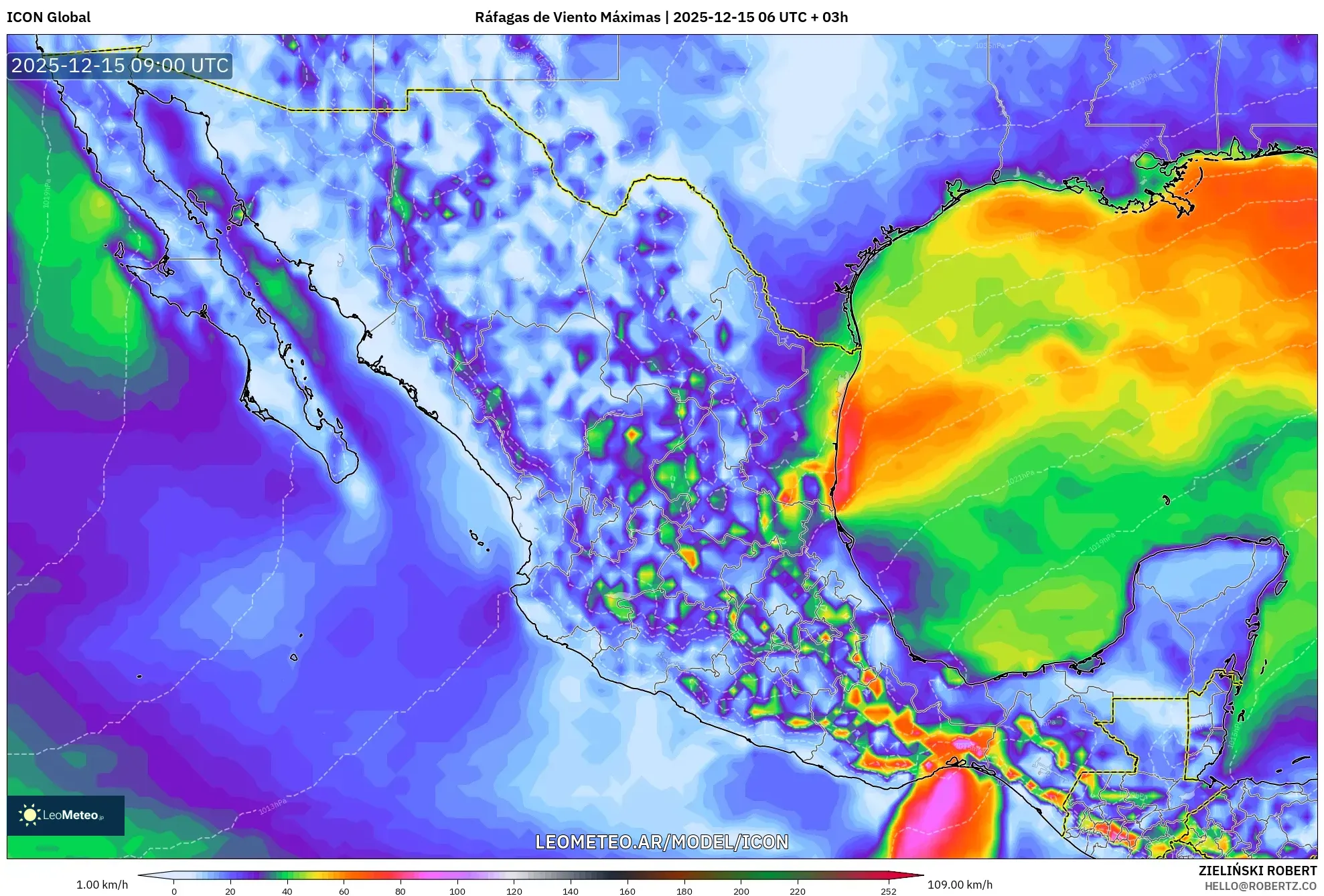 ICON model - México, Ráfagas de Viento Máximas