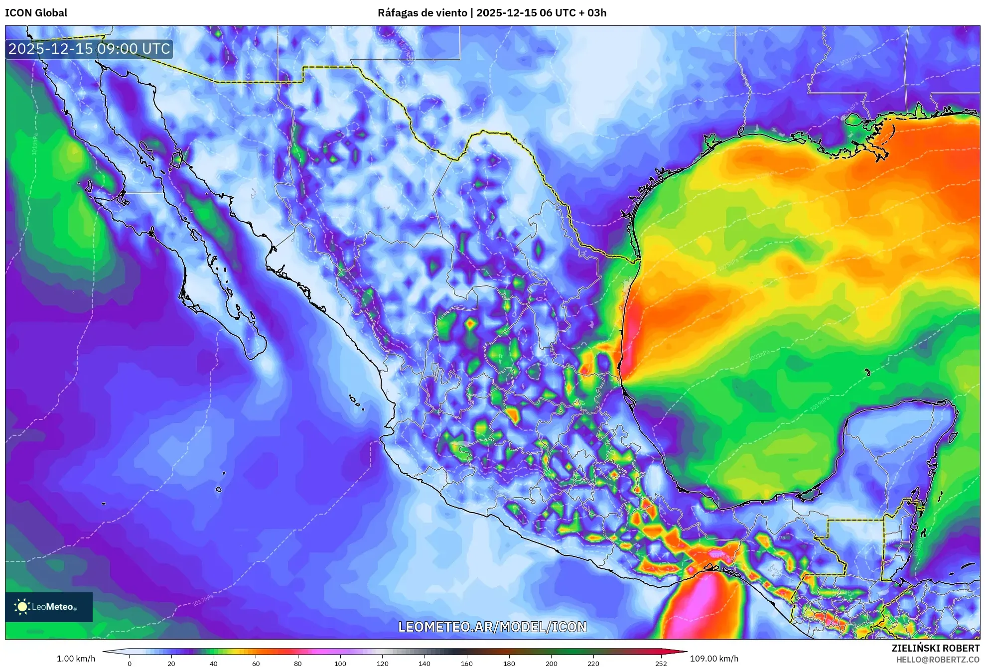 ICON model - México, Ráfagas de viento