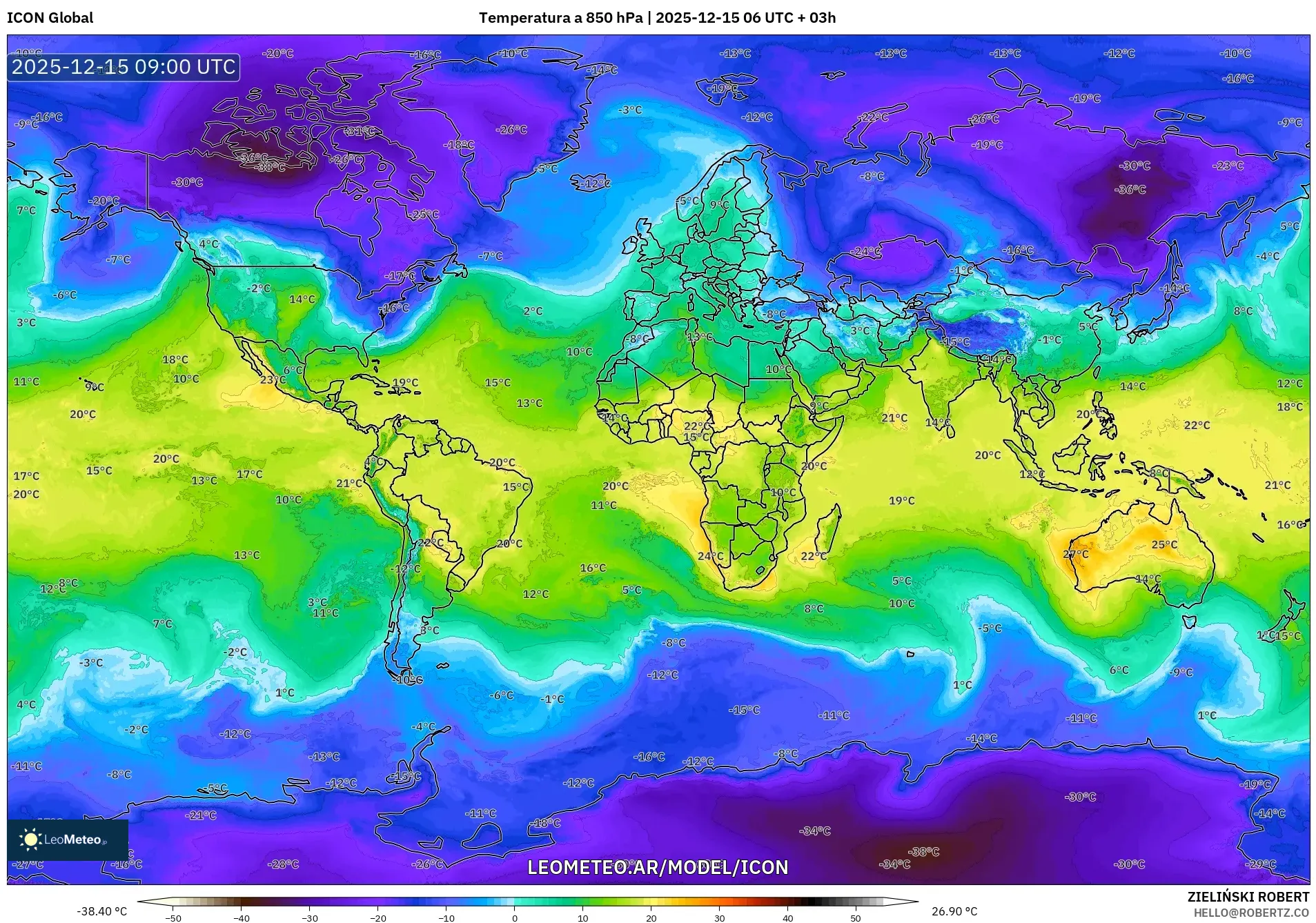 ICON model - Mundo, Temperatura a 850 hPa