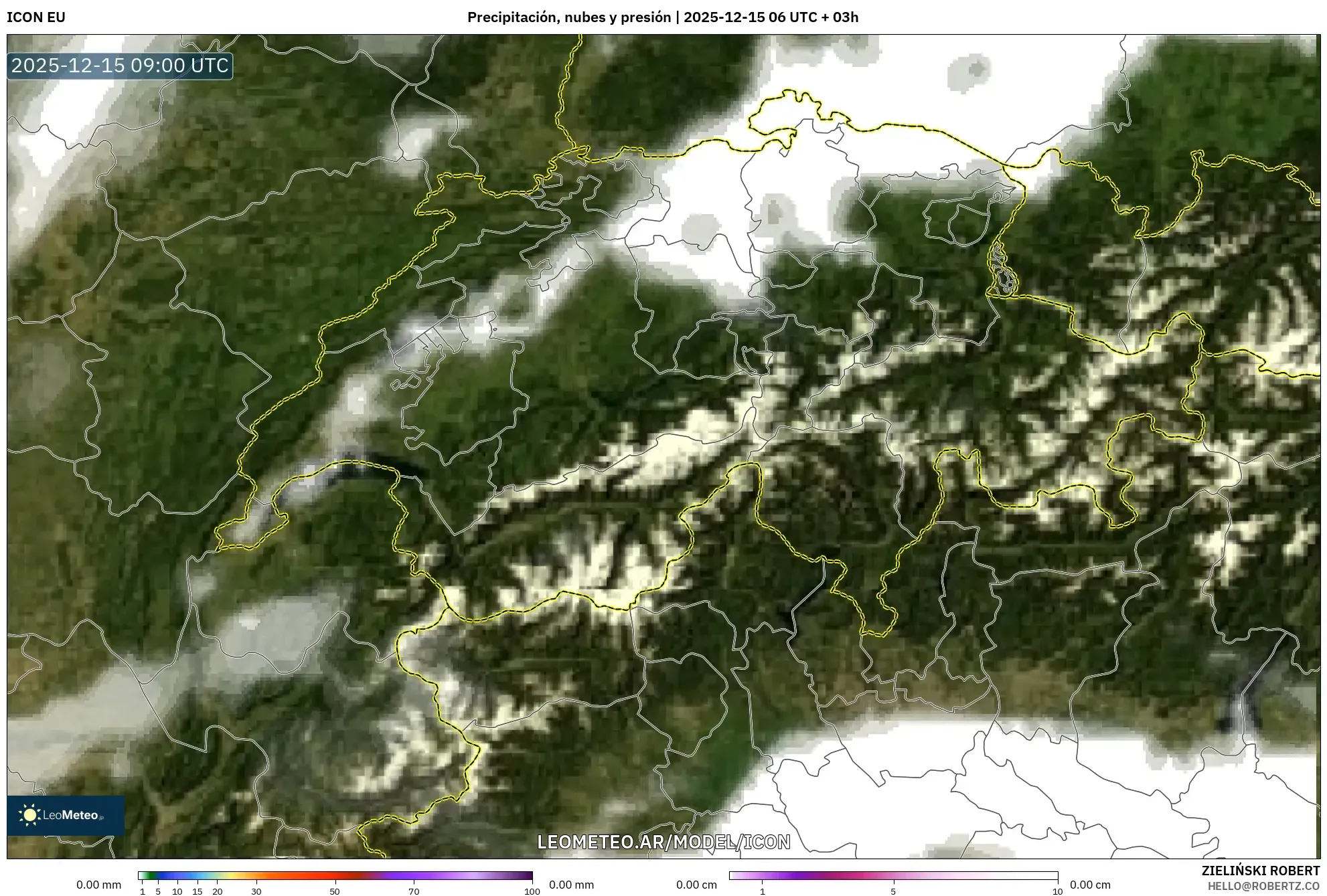 ICON model - Suiza, Precipitación, nubes y presión