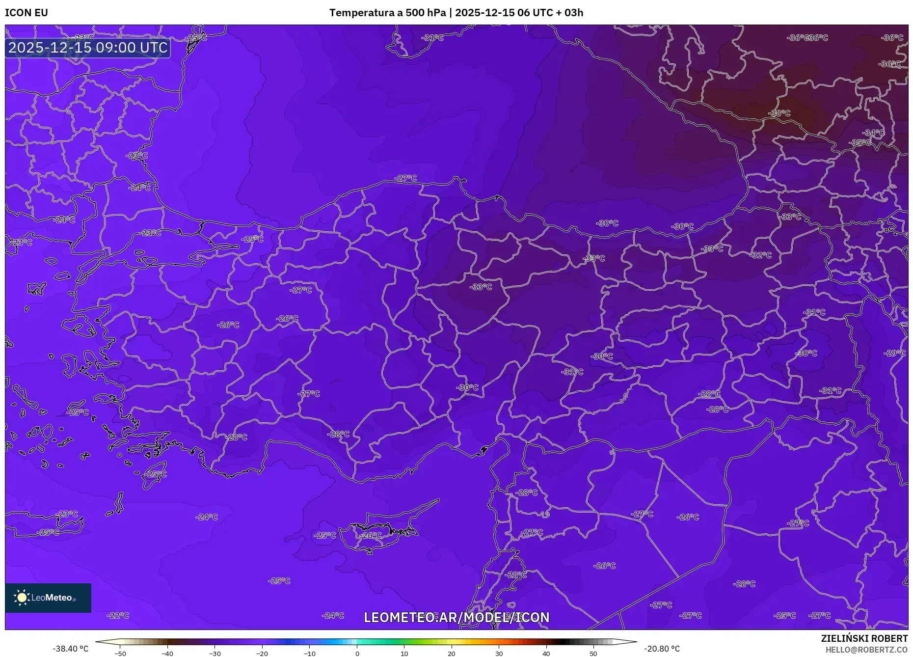 ICON model - Turquía, Temperatura a 500 hPa