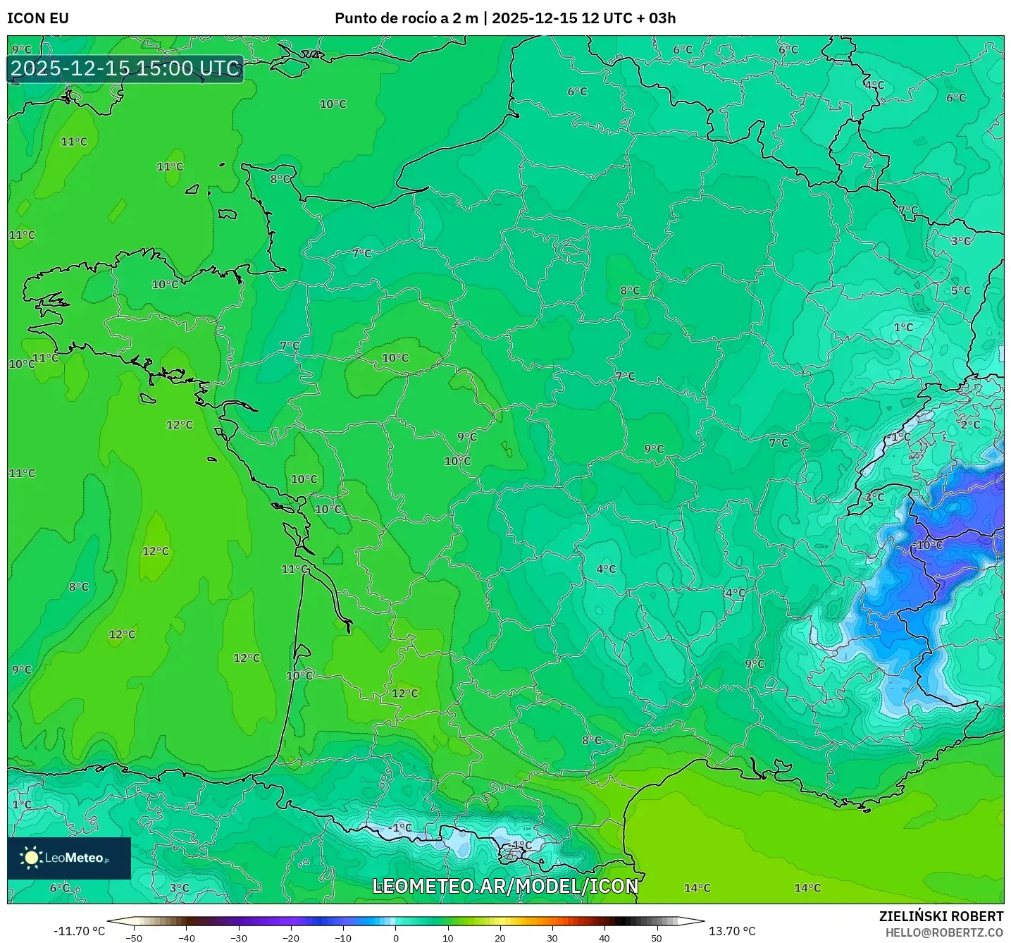 ICON model - Francia, Punto de rocío a 2 m