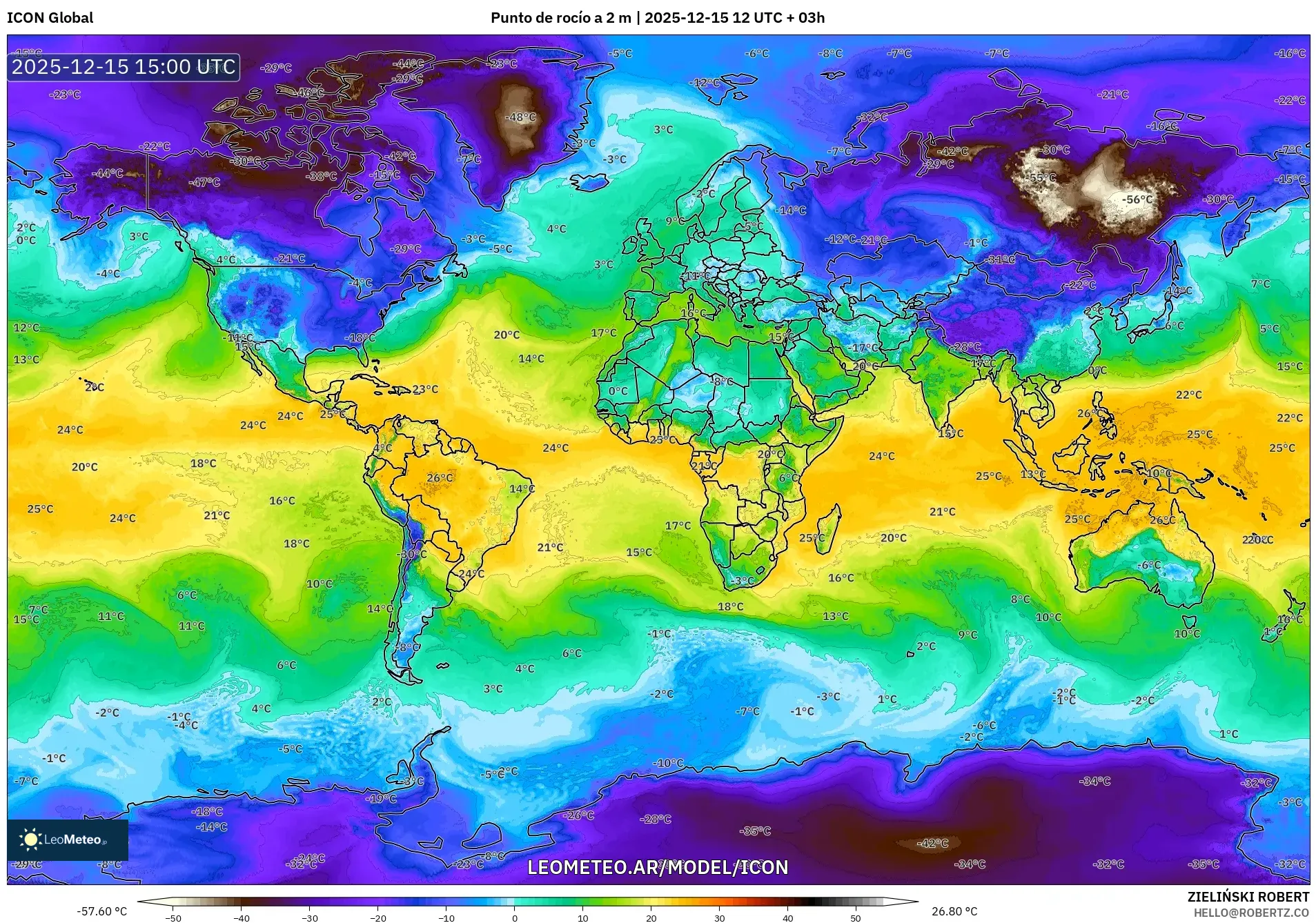 ICON model - Mundo, Punto de rocío a 2 m