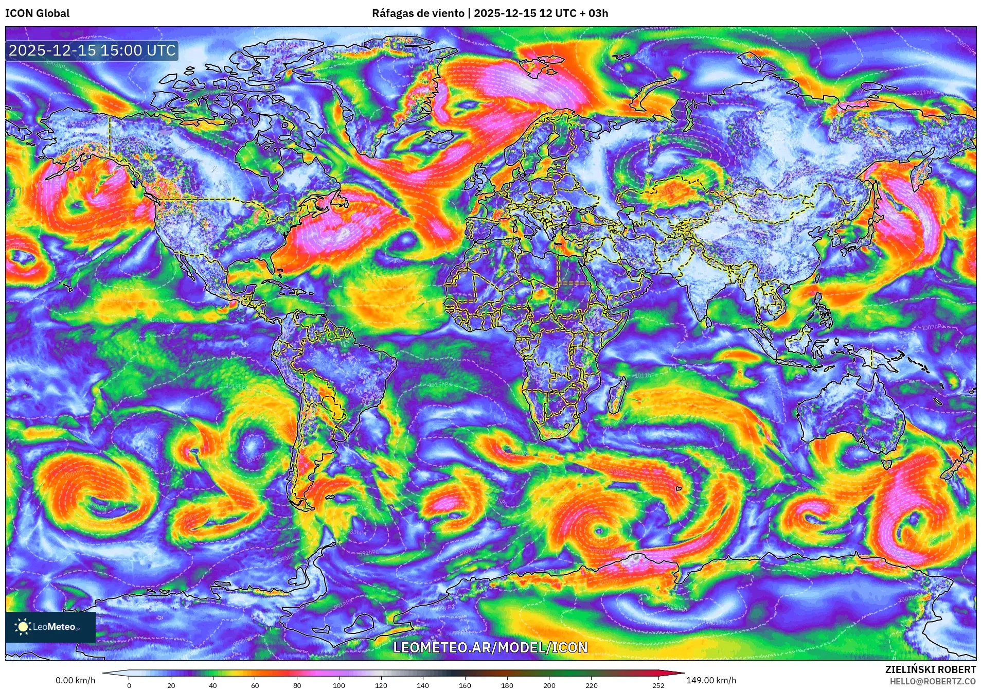 ICON model - Mundo, Ráfagas de viento