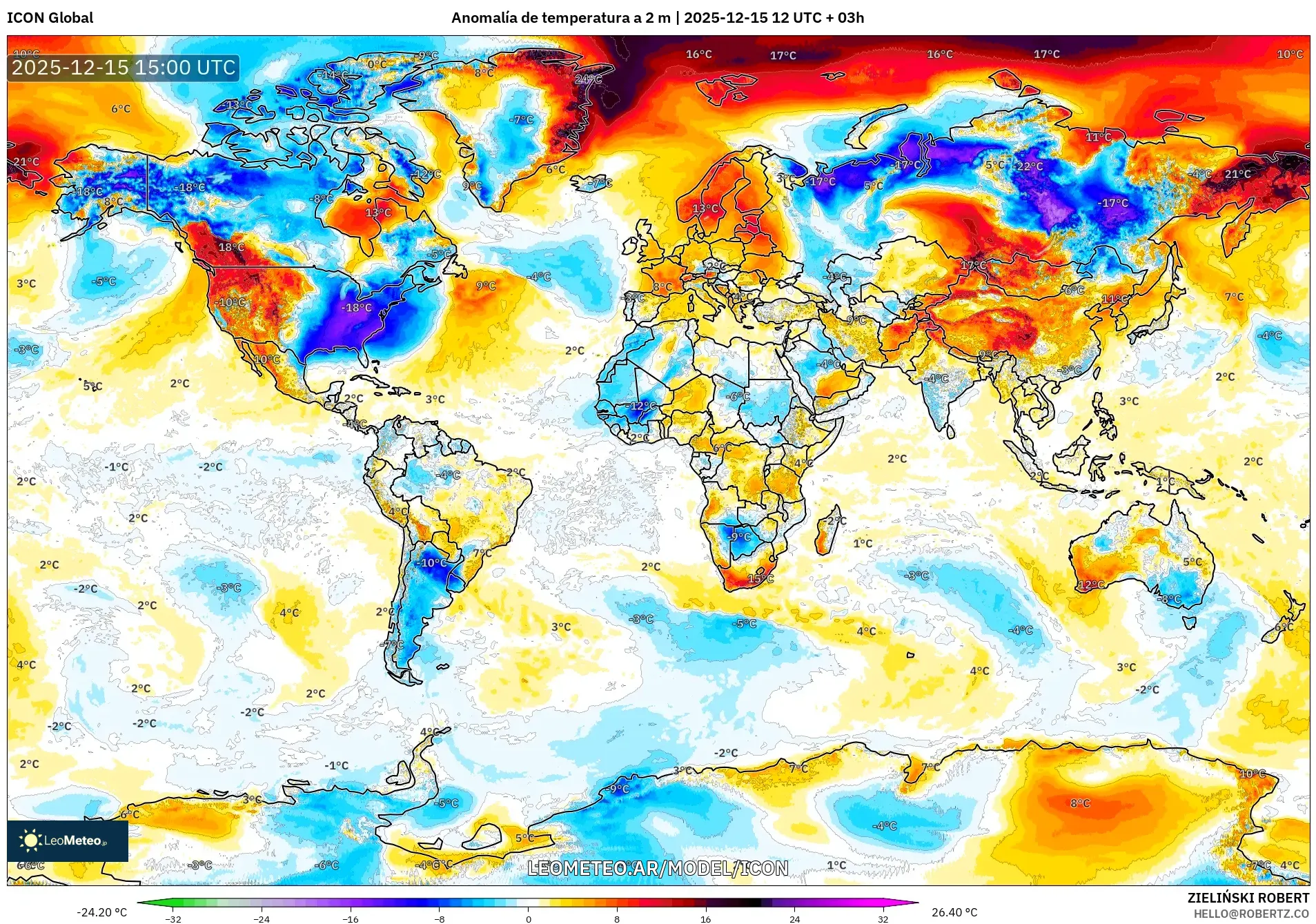 ICON model - Mundo, Anomalía de temperatura a 2 m