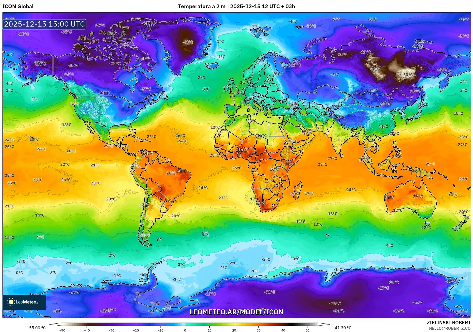 ICON model - Mundo, Temperatura a 2 m