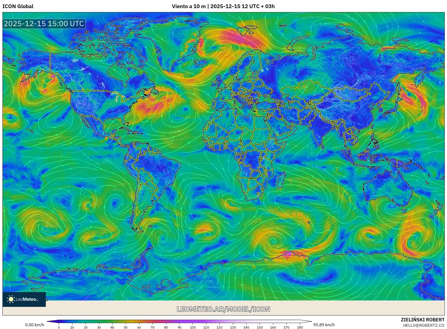 ICON model - Mundo, Viento a 10 m