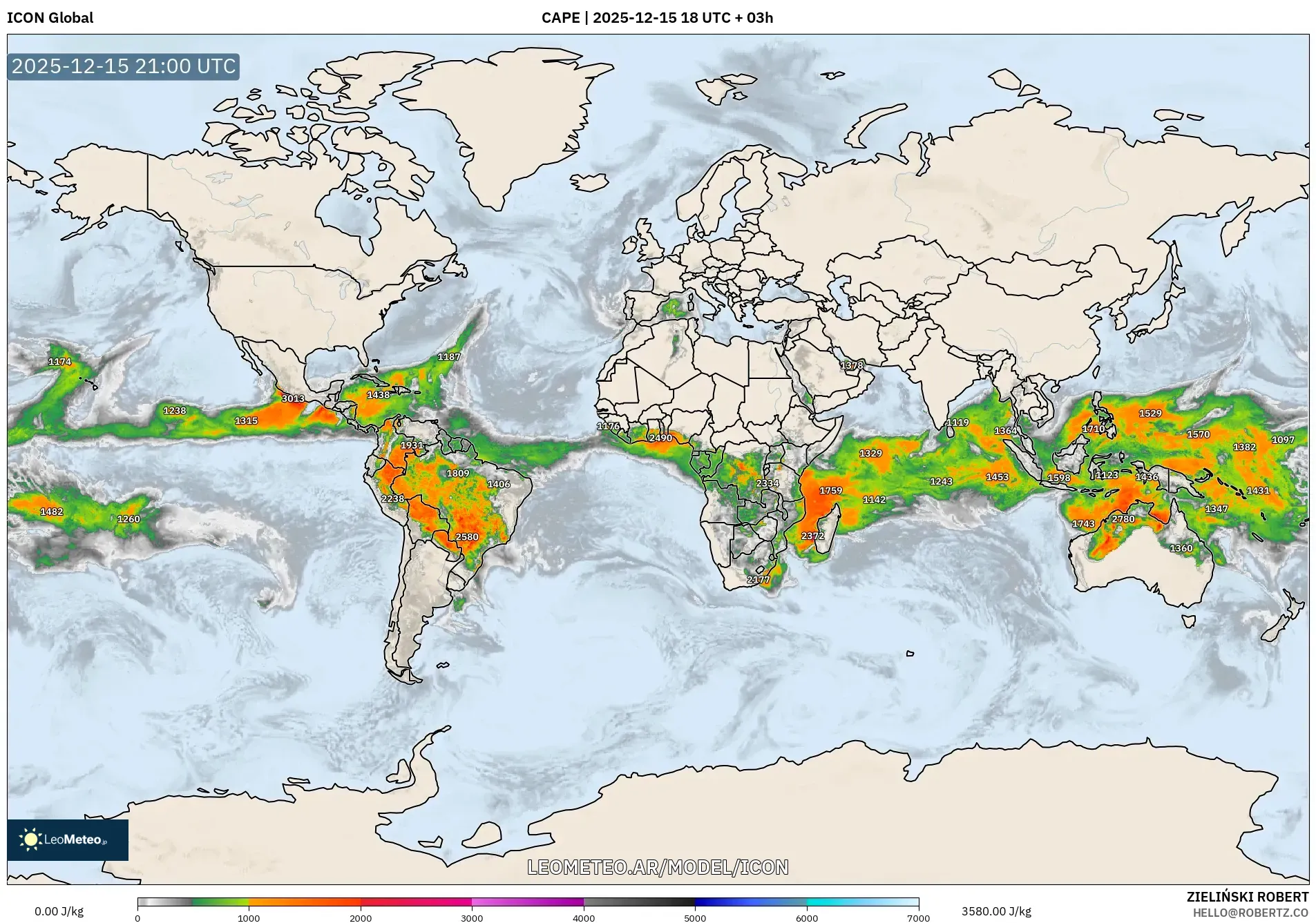ICON model - Mundo, CAPE