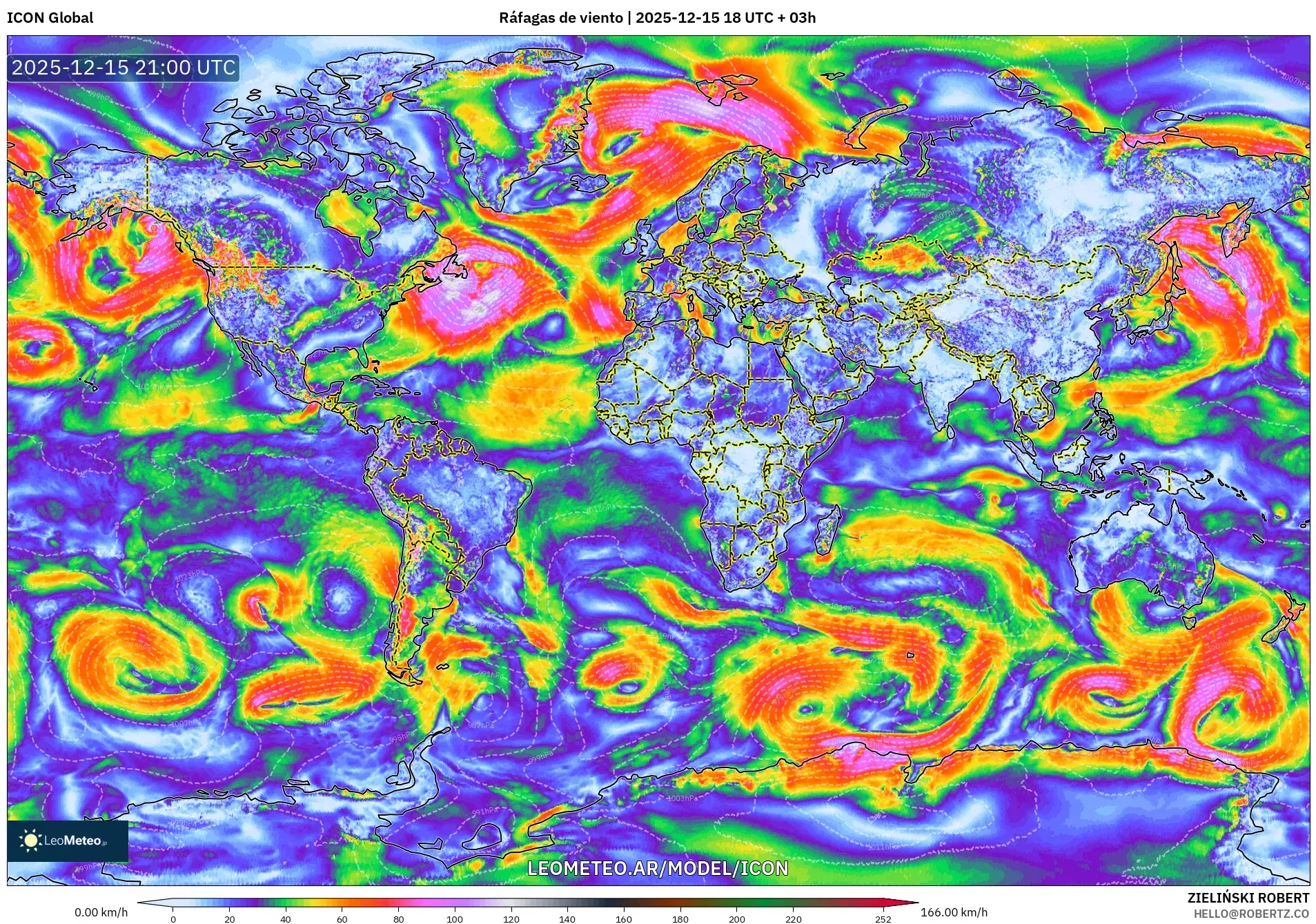 ICON model - Mundo, Ráfagas de viento