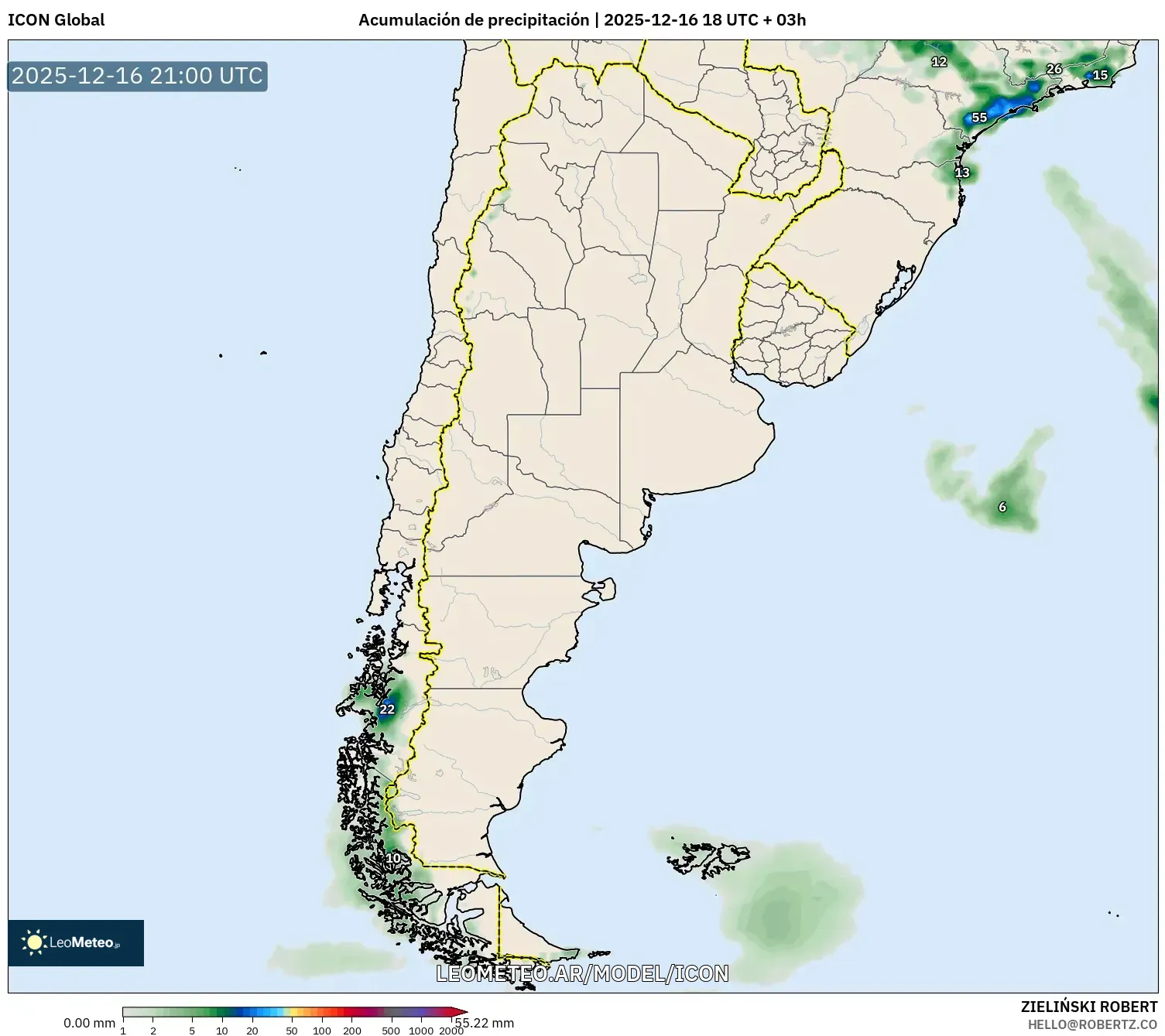 ICON model - Argentina, Acumulación de precipitación