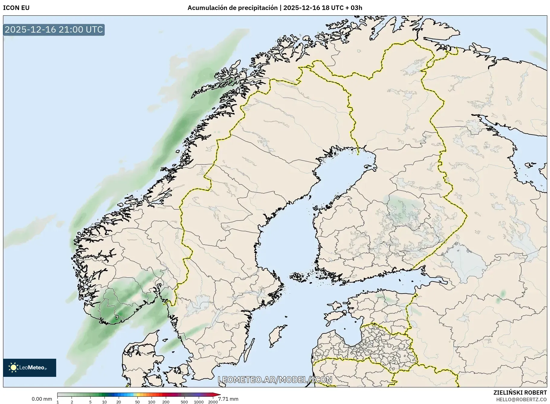 ICON model - Escandinavia, Acumulación de precipitación