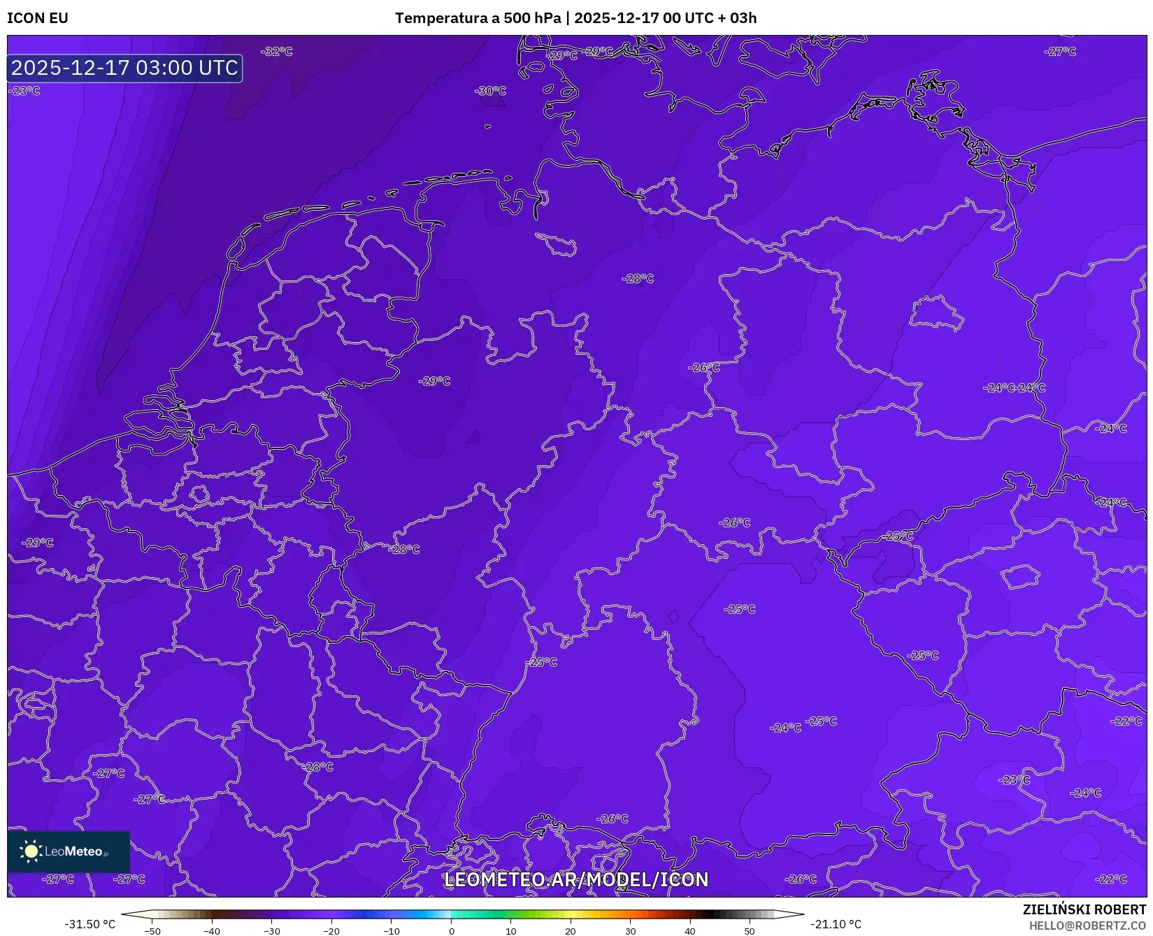 ICON model - Alemania, Temperatura a 500 hPa