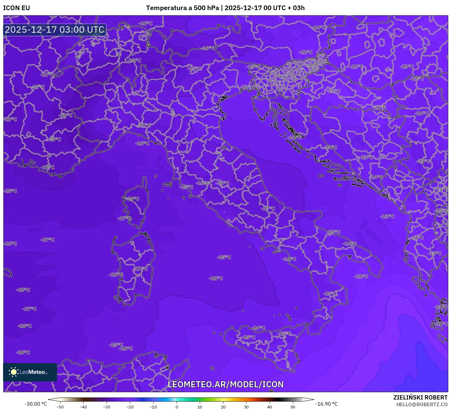 ICON model - Italia, Temperatura a 500 hPa