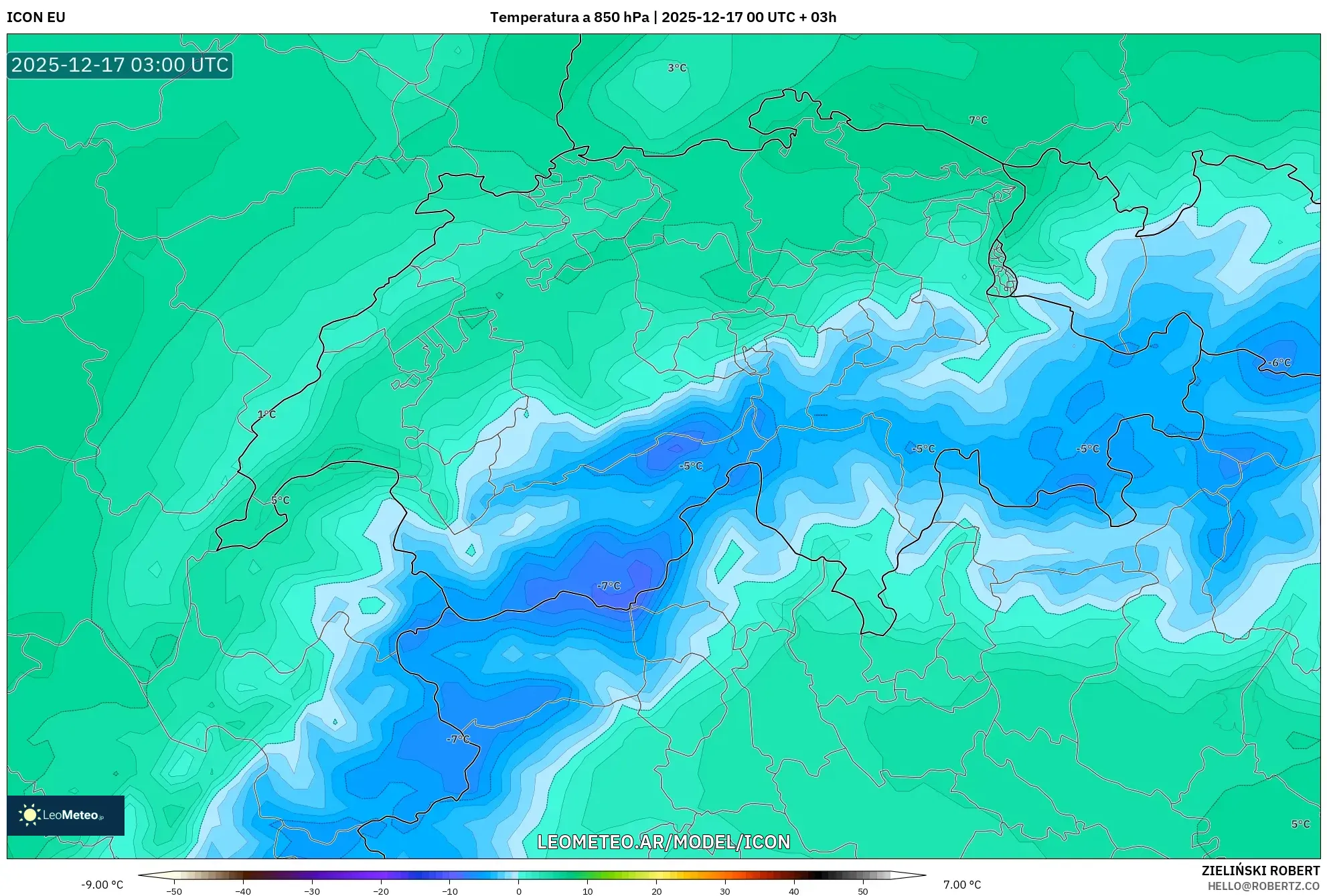 ICON model - Suiza, Temperatura a 850 hPa