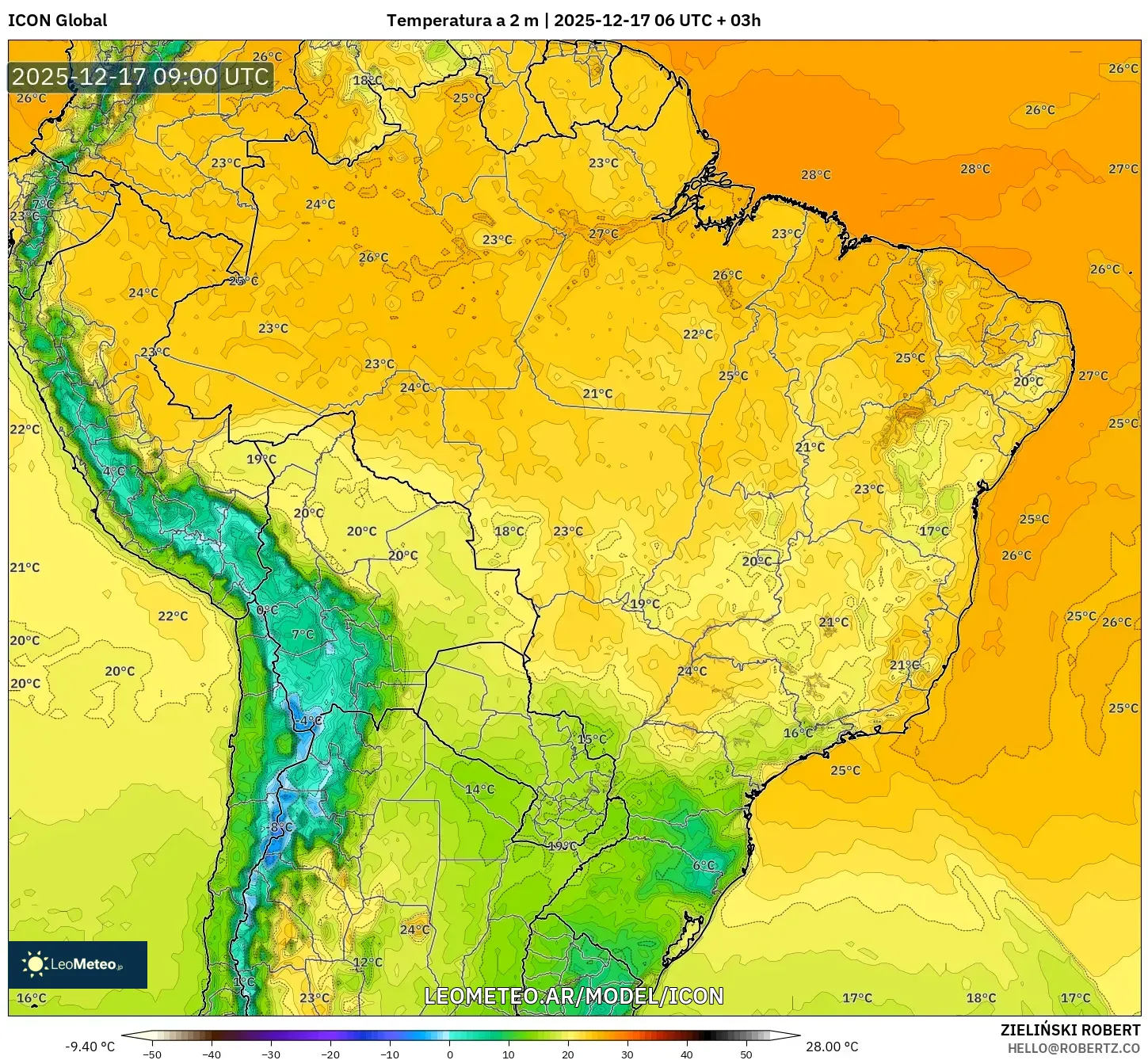 ICON model - Brasil, Temperatura a 2 m