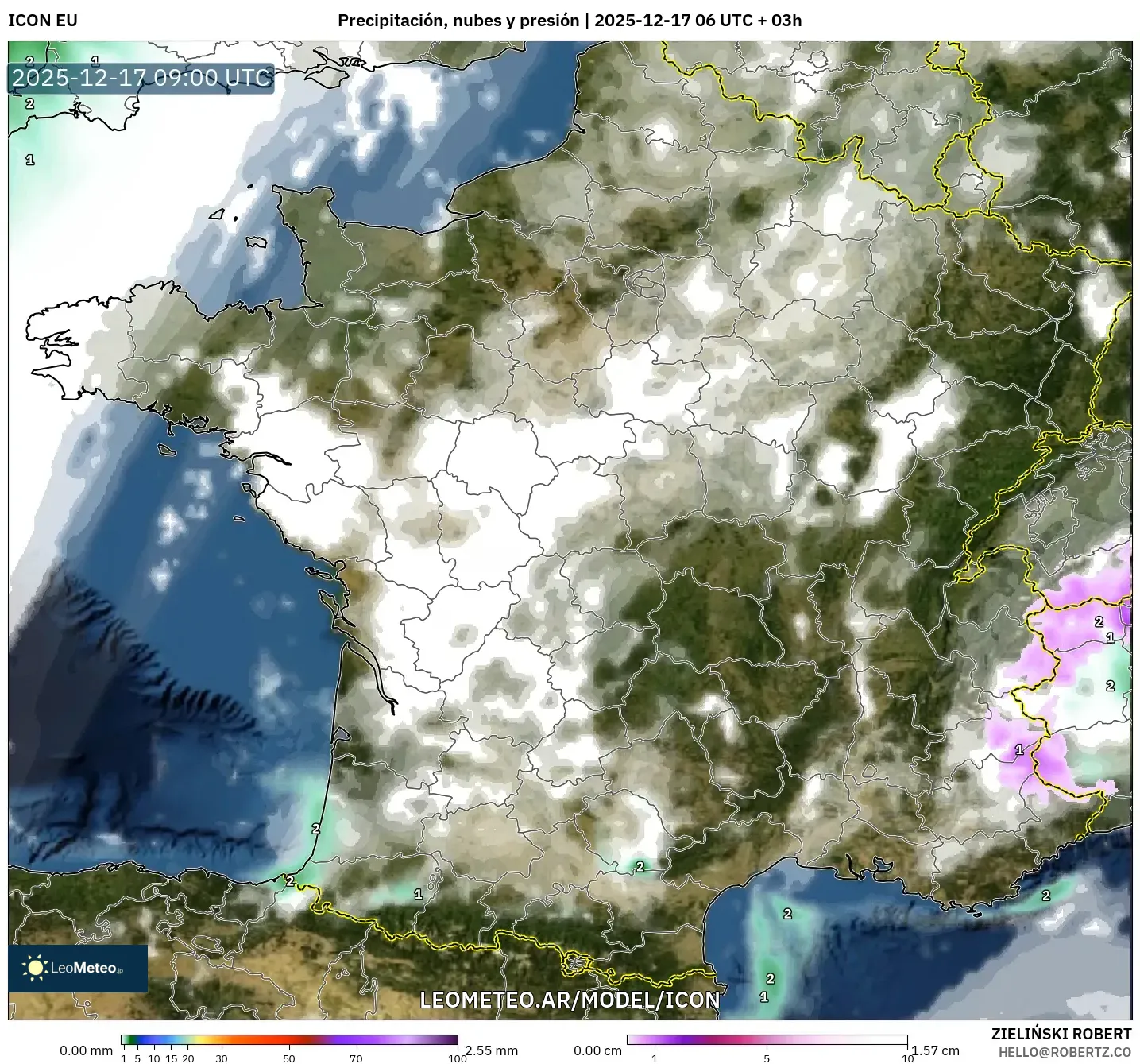 ICON model - Francia, Precipitación, nubes y presión
