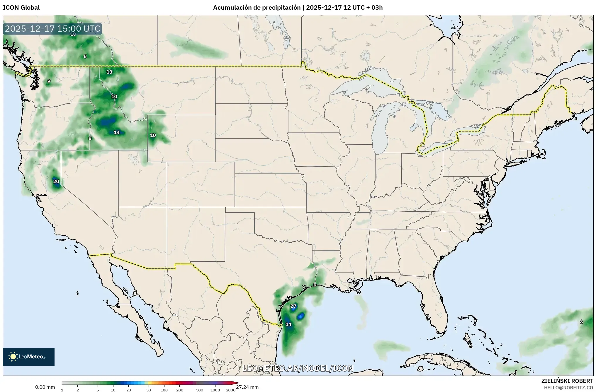 ICON model - Estados Unidos, Acumulación de precipitación