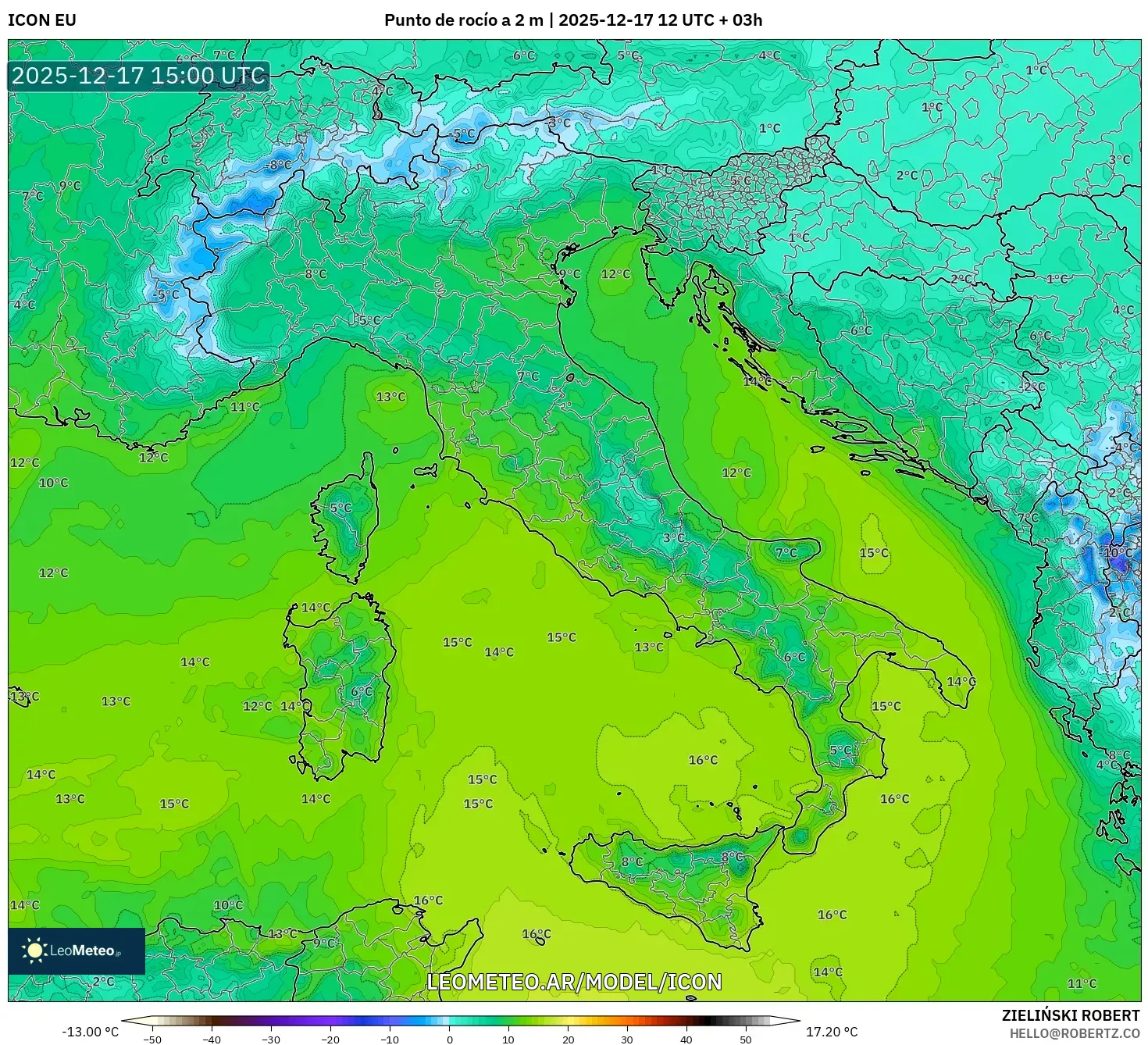 ICON model - Italia, Punto de rocío a 2 m
