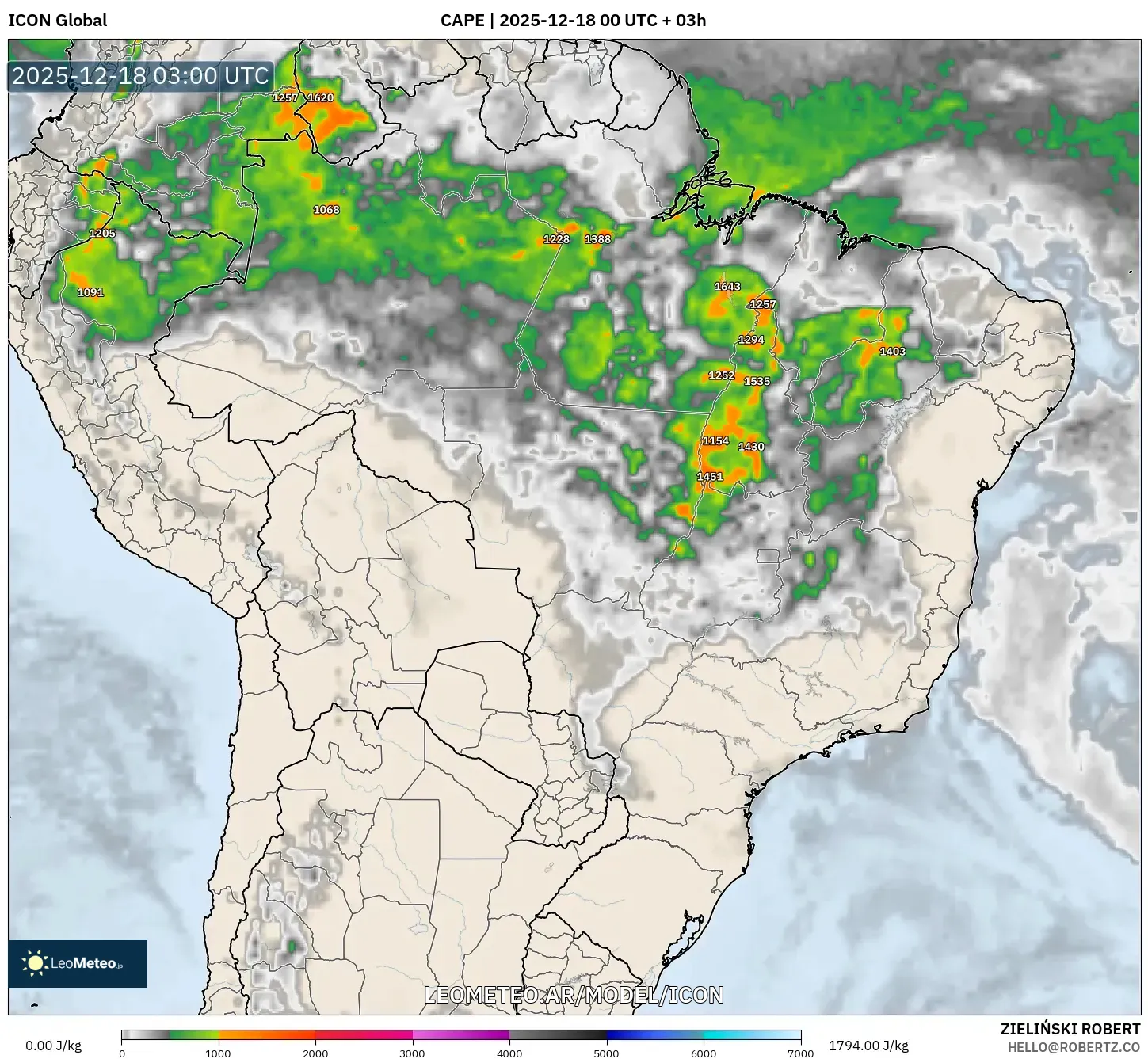 ICON model - Brasil, CAPE