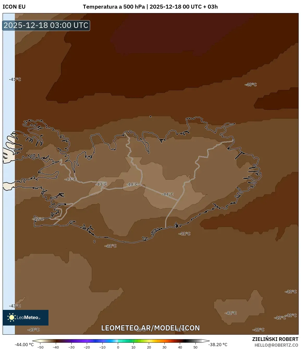 ICON model - Islandia, Temperatura a 500 hPa