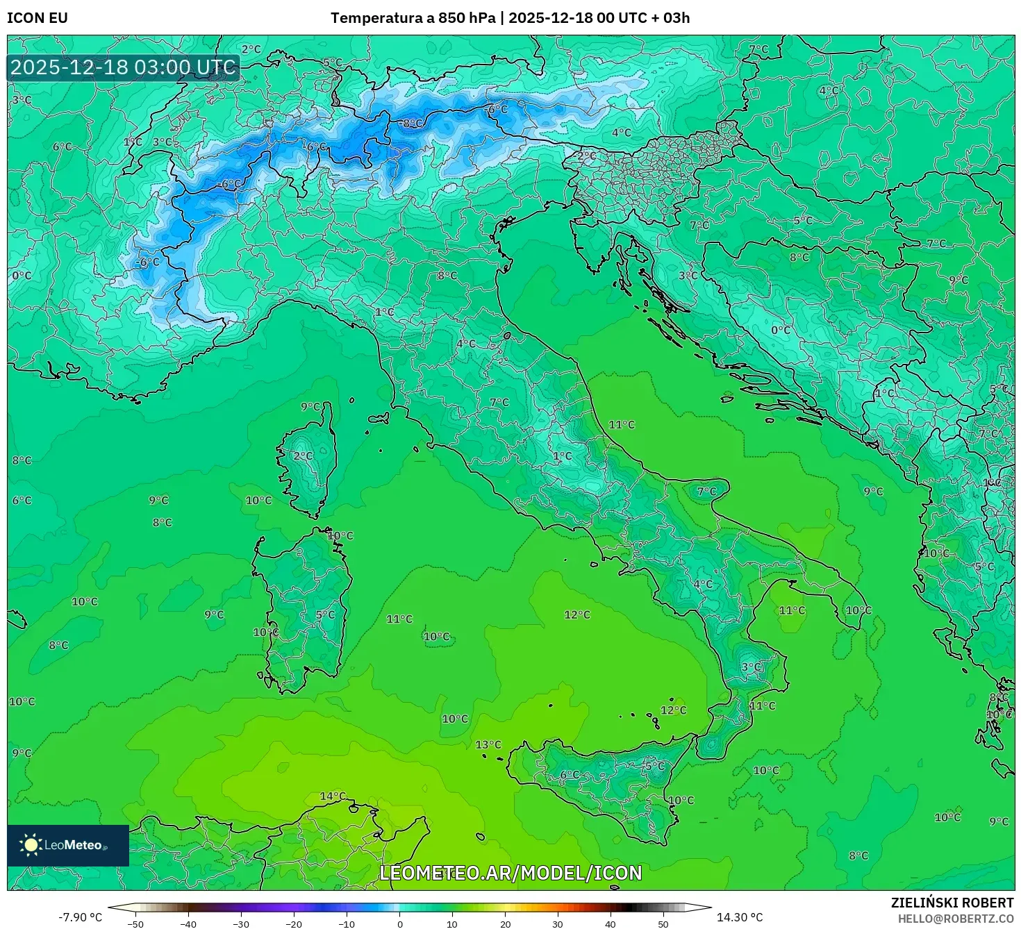 ICON model - Italia, Temperatura a 850 hPa