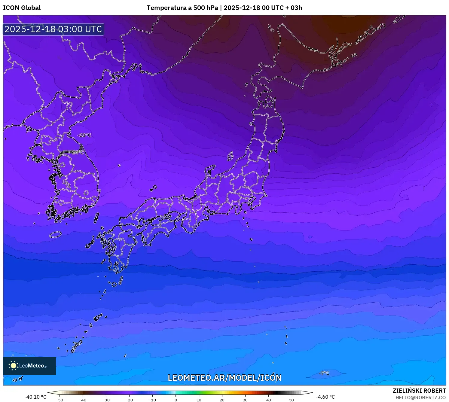 ICON model - Japón, Temperatura a 500 hPa