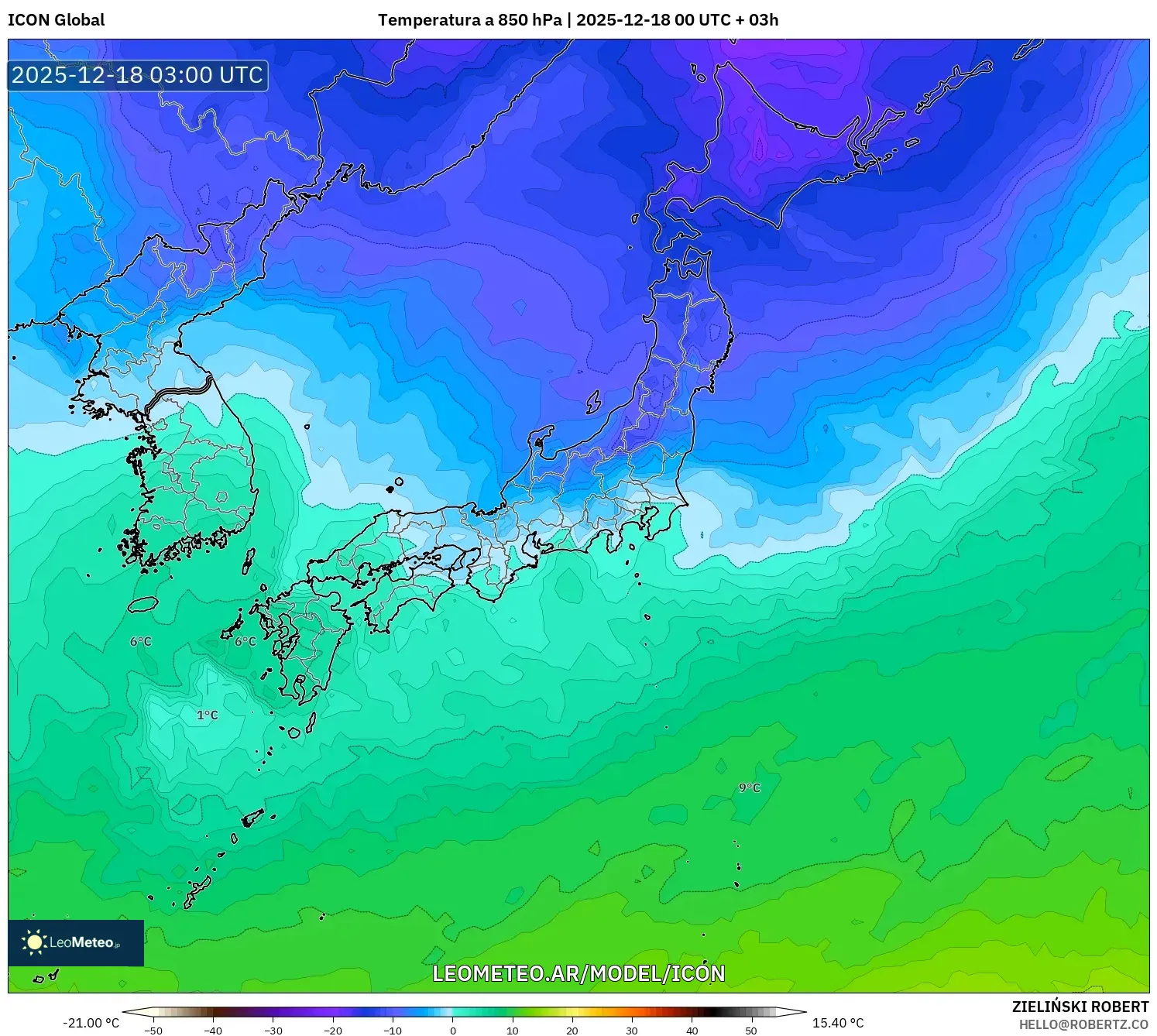 ICON model - Japón, Temperatura a 850 hPa