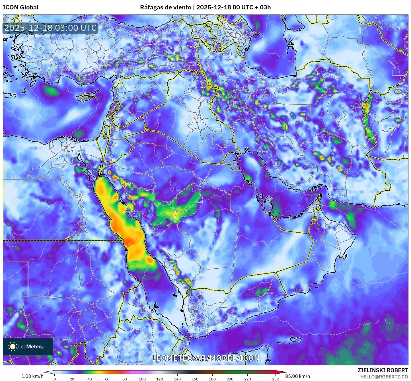 ICON model - Oriente Medio, Ráfagas de viento