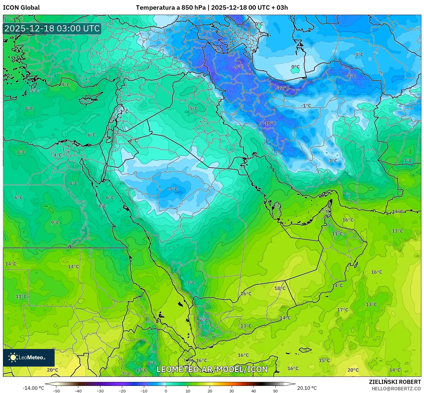 ICON model - Oriente Medio, Temperatura a 850 hPa