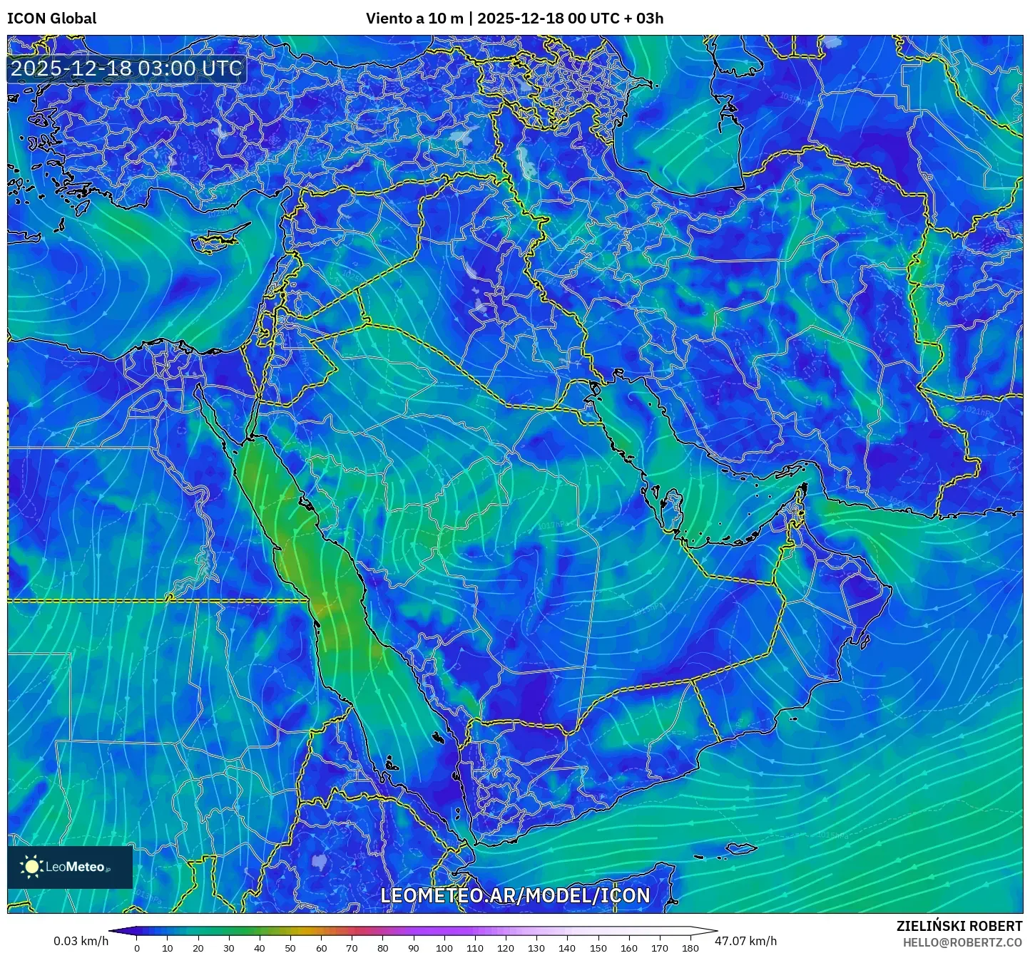 ICON model - Oriente Medio, Viento a 10 m