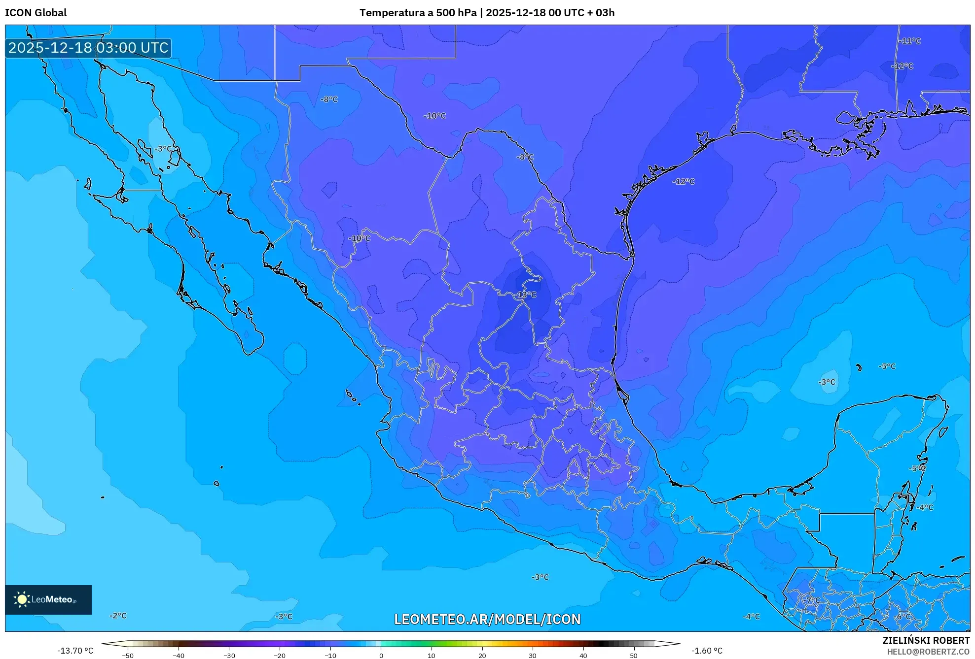 ICON model - México, Temperatura a 500 hPa
